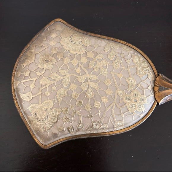 Vintage Lace Back Hand Mirror Brass French Boudoir Vanity Mirror Art Deco 13” - Picture 7 of 8